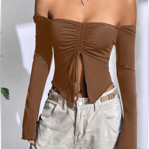 Brown Off-Shoulder Ruched Top